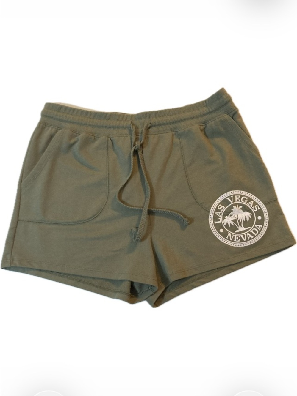 Ambiance Olive Green Drawstring Lounge Shorts w/ Las Vegas Graphic Sz Large